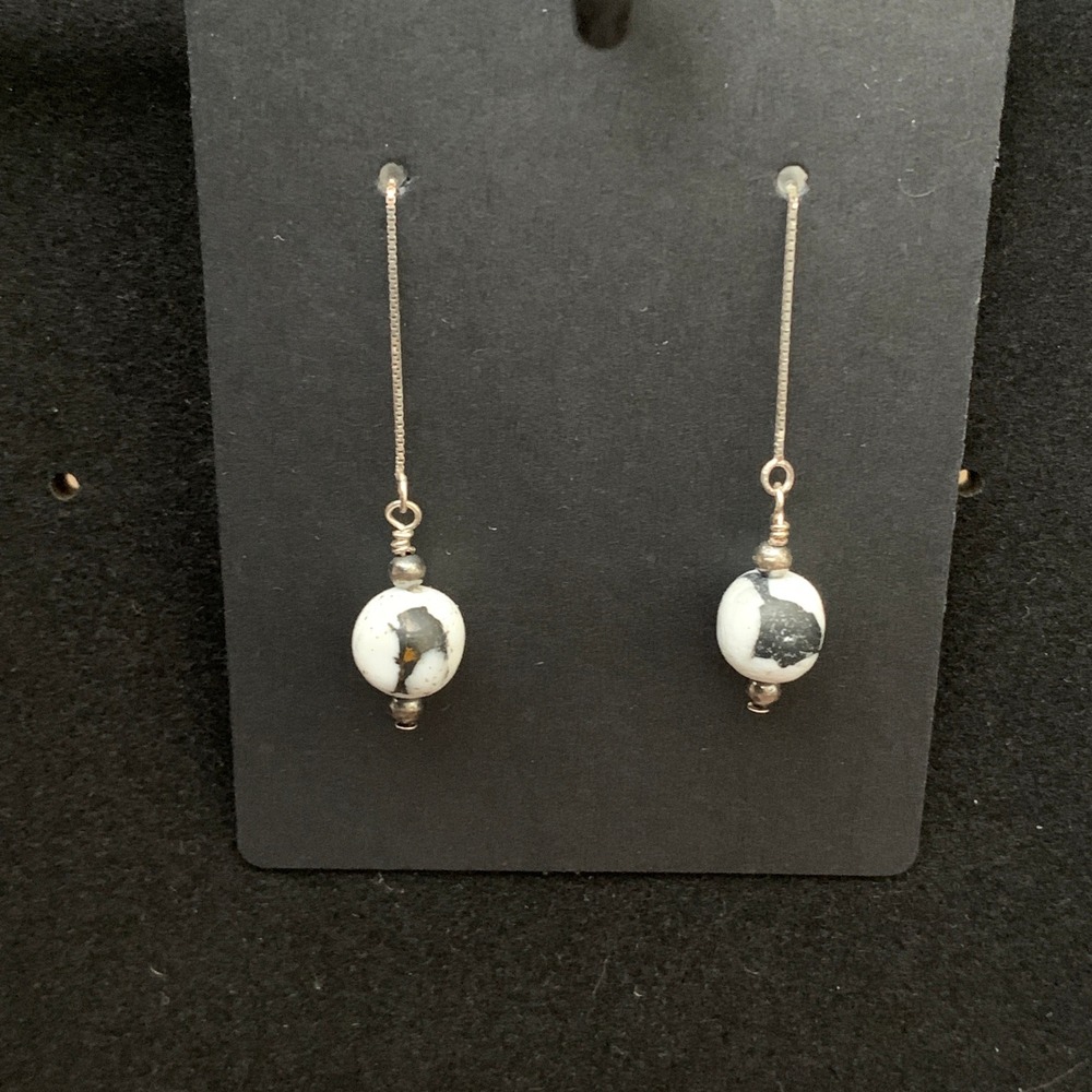 925 Sterling Silver White Buffalo Desert Pearl Threader Earrings Southwestern